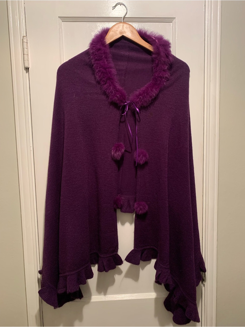 Electric Purple Faux-Fur Trim Capelet Plum Poncho One Size